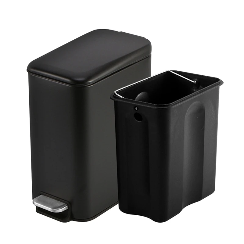 

Compact Bathroom Stainless Steel Trash Can With Steel Pedal Step With Plastic Belt Lining Removable, 5-Liter