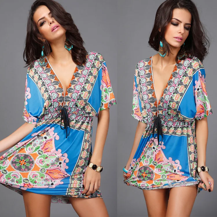 

Sigutan Spring Summer 2023 New Sexy V-neck Chiffon Women Dress Fashion Print female Beach Dress