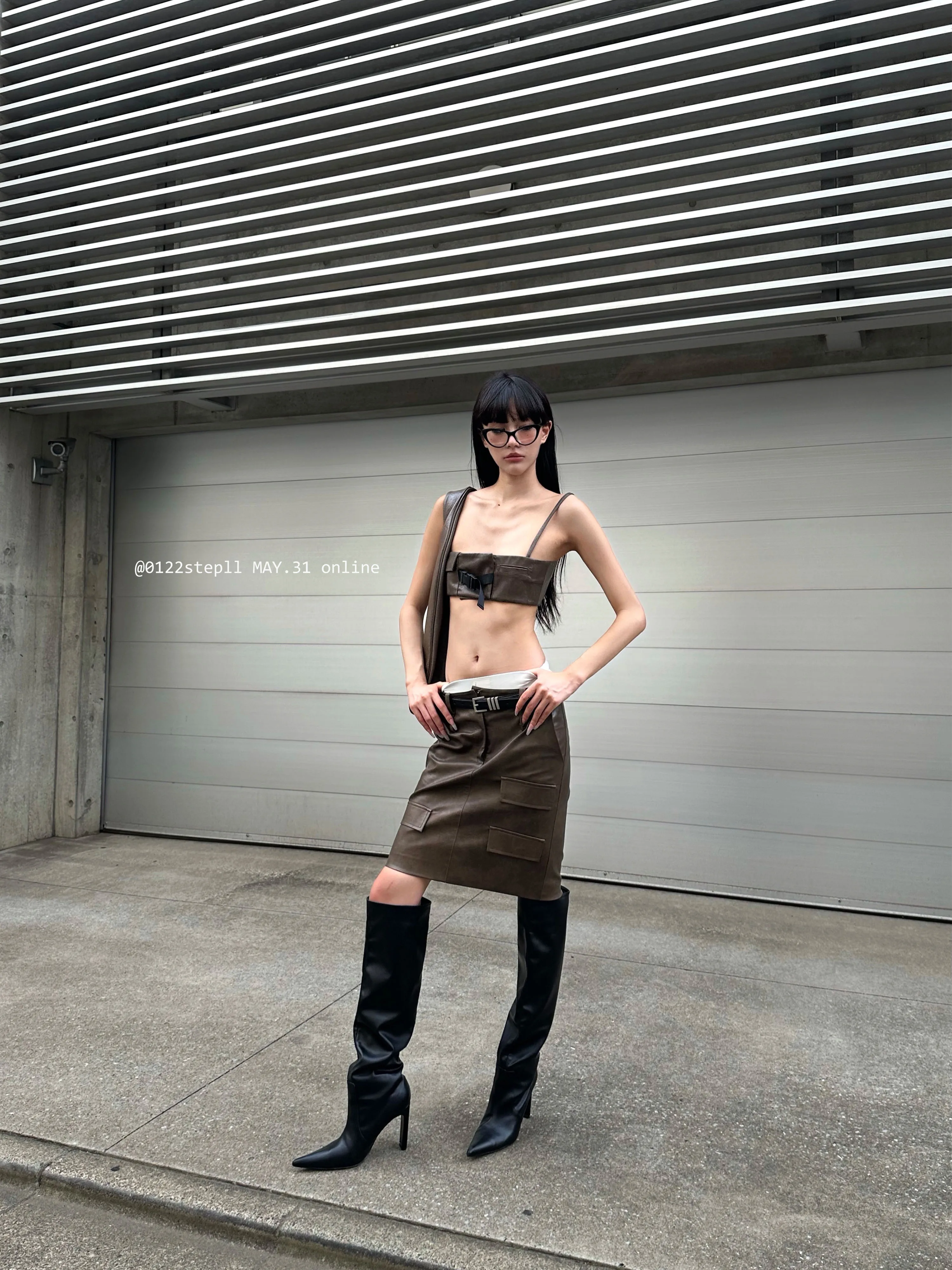 022stepll Functional Deconstruction Short Low Waist Skirt Women's Retro Senior Brown Sling Tube Top Set#