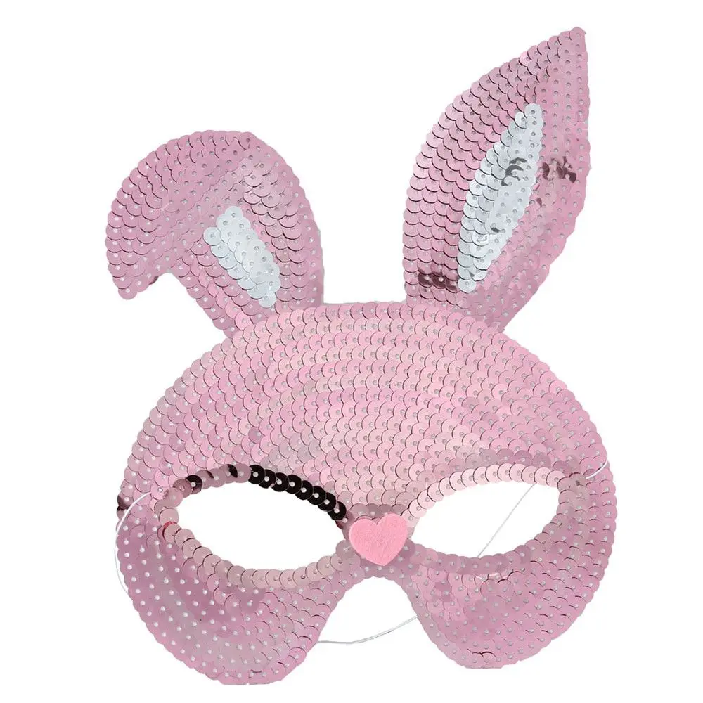 

White Halloween Decorations Cute Easter Dress Up Animal Mask Masquerade Party Mask Sequined Bunny Mask Cosplay Props