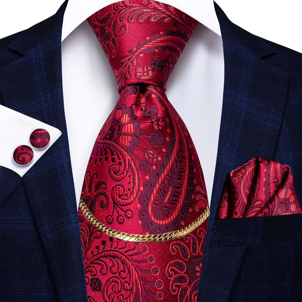 

Красный бордовый Шелковый Свадебный галстук с пейсли для мужчин, ручная работа, запонки, подарок для мужчин, s галстук с цепочкой, деловые ве...