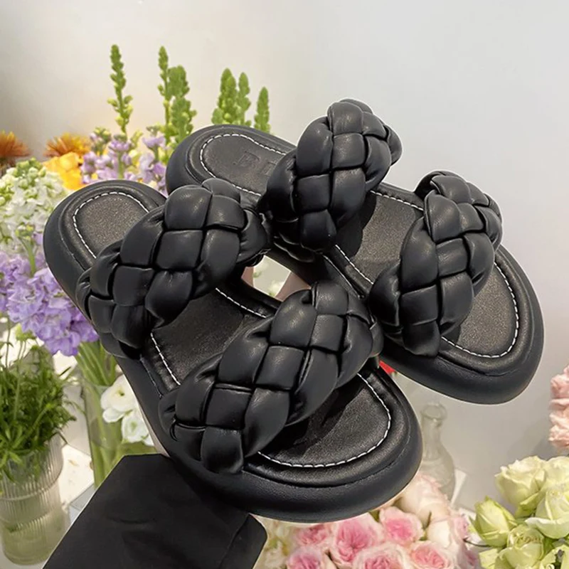 

Fashion Waven Platform Slippers Women Summer Candy Color Open Toe Flat Slides Sandals FD4258