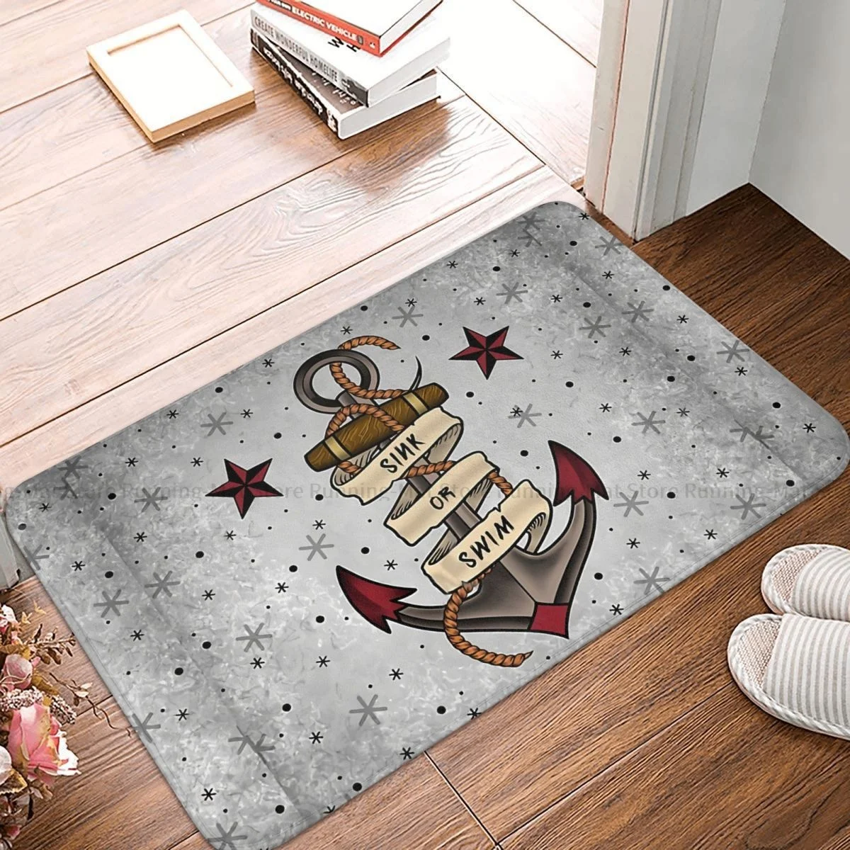 

Anchor Anti-Slip Doormat Living Room Mat Old School Tattoo Style Floor Carpet Welcome Rug Home Decor