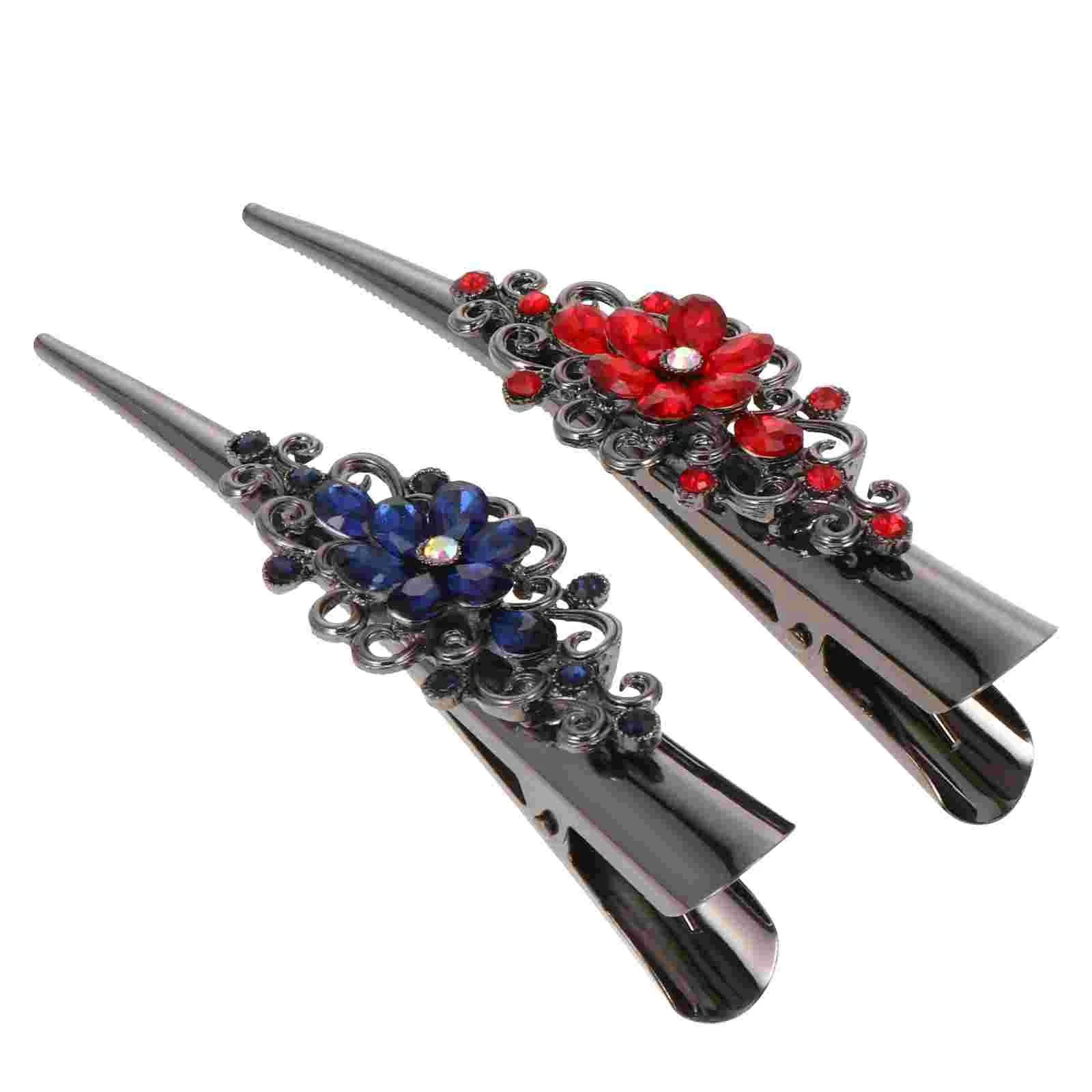 

2 Pcs Mini Flower Hair Clips Rhinestone Horn Headdress Accessory Bobby Pin Metal Alloy Bride Barrette