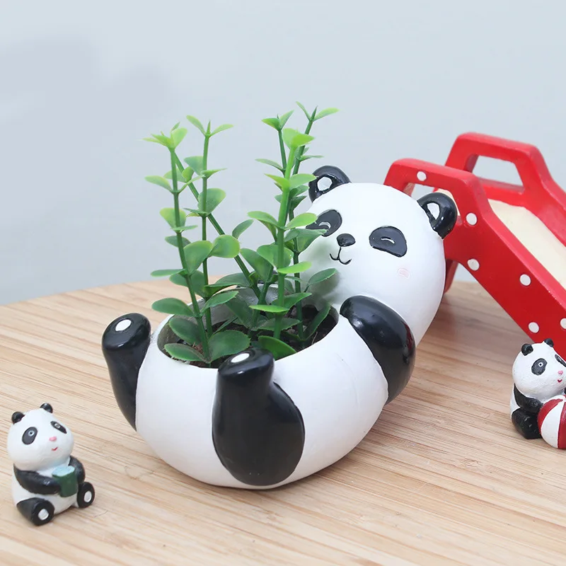 Cute Panda Succulent Flower Pot Silicone Mold Scented Stone Ornaments Homemade Ashtray Flower Pot Pen Holder Handicraft Gift