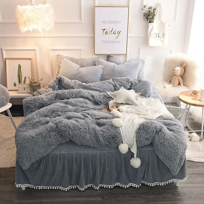 

Gray Camel White Pink Purple Fleece Fabric Winter Thick Bedding Set Mink Velvet Duvet Quilt Cover Pillowcases 3pcs Bed lines