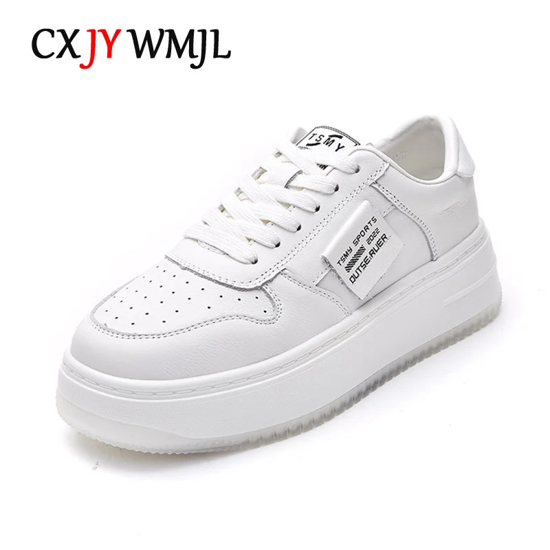 

Женские кроссовки из натуральной кожи, маленькие белые, на платформе, Вулканизированная толстая подошва, повседневная обувь для Корт, на ве...