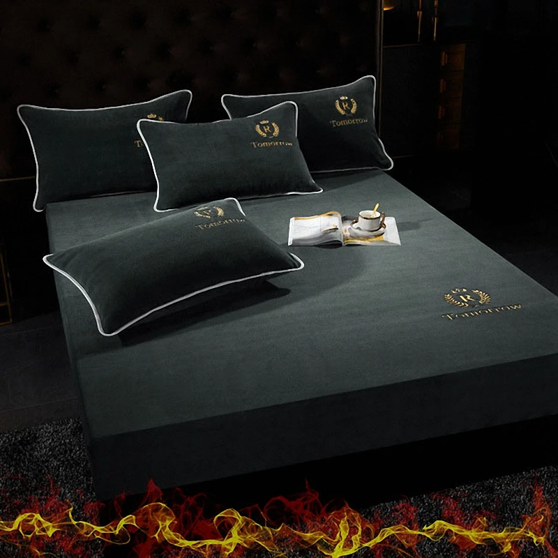 

Warmth Mattress Protector Cover With Elastic Band Polyester Bedspread Fitted Solid Plain Single Double Bed Sheet Set Full Size