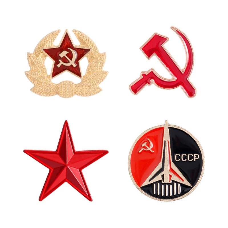 

4Pieces Communist Badges Soviet Union Brooches Unisex Star Hammer Pin Badge