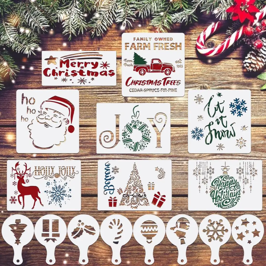 

16 PCS Christmas Stencils Large Reusable Christmas Stencils for Painting