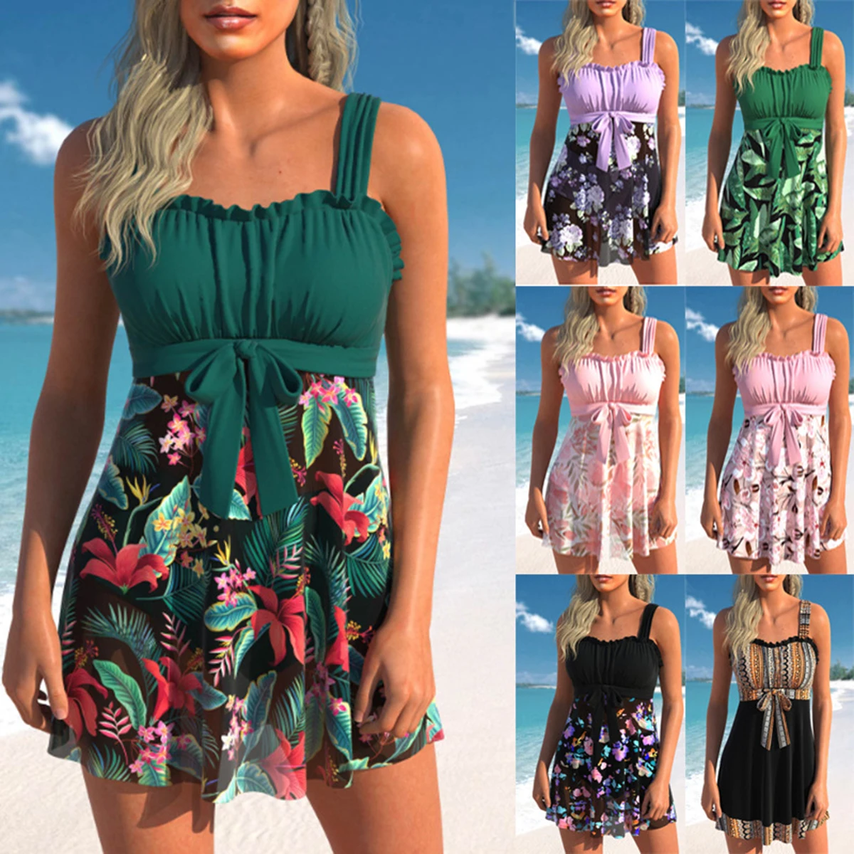 

2023 Print Stripe Tankini Swimsuits Plus Size Swimwear Women High Waist Swimsuit Female Push Up Bathing Suits Skirt Beachwear