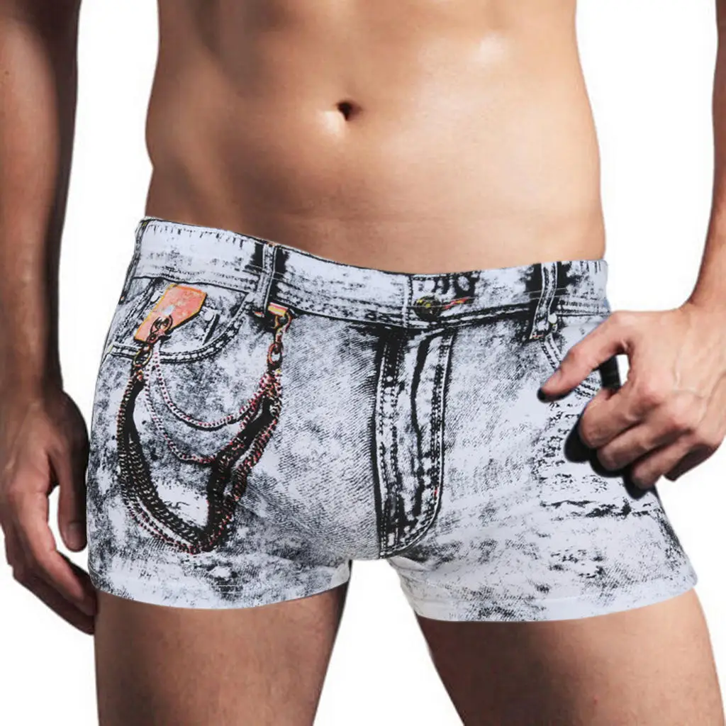 

Men Denim Panties Underwear 3D Print Sexy Jeans Style Boxer Shorts Cueca Mens Fashion Cowboy Underpants Ropa Interior Masculina