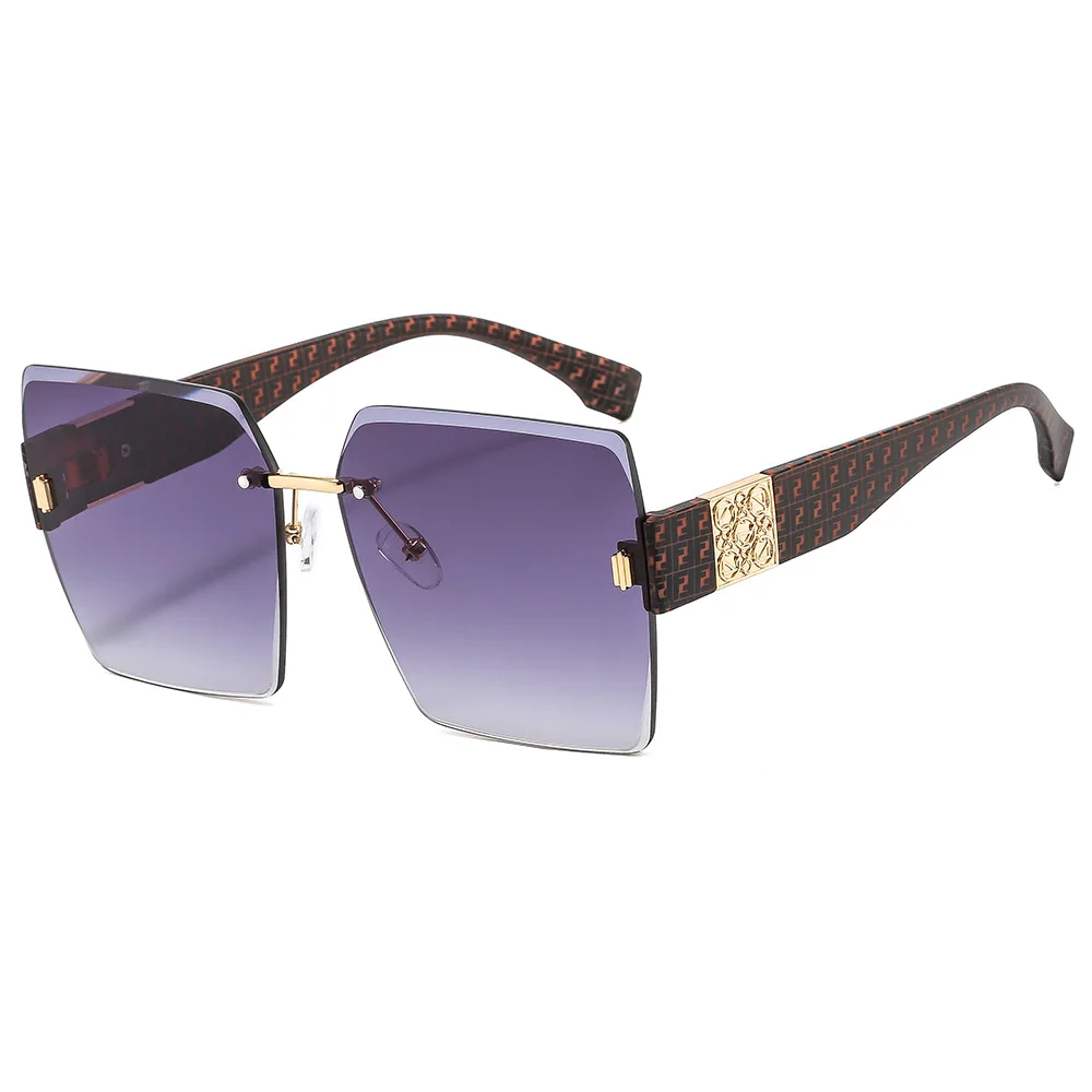 

Fashion and Elegant Engraved Women's Sunglasses Personality Rimless Diamond Cut Square Frame Glasses Printing Sunglasses