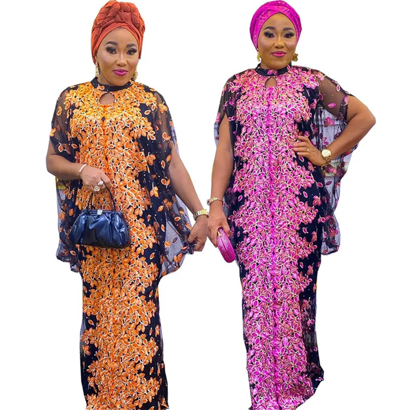 Купи Women Vintage African Dresses Dashiki Boubou Bazin Riche Party Dress Elegant Applique Gauze Maxi Long Robe Come With Inner за 1,338 рублей в магазине AliExpress
