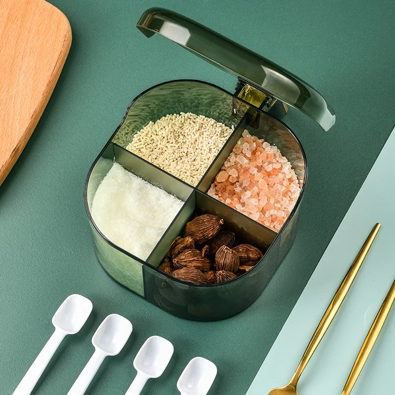 

Kitchen Seasoning Box Jars For Spices Seasoning Jar With Spoon Four Grid Storage Box Organizers Kitchen Gadget Tool