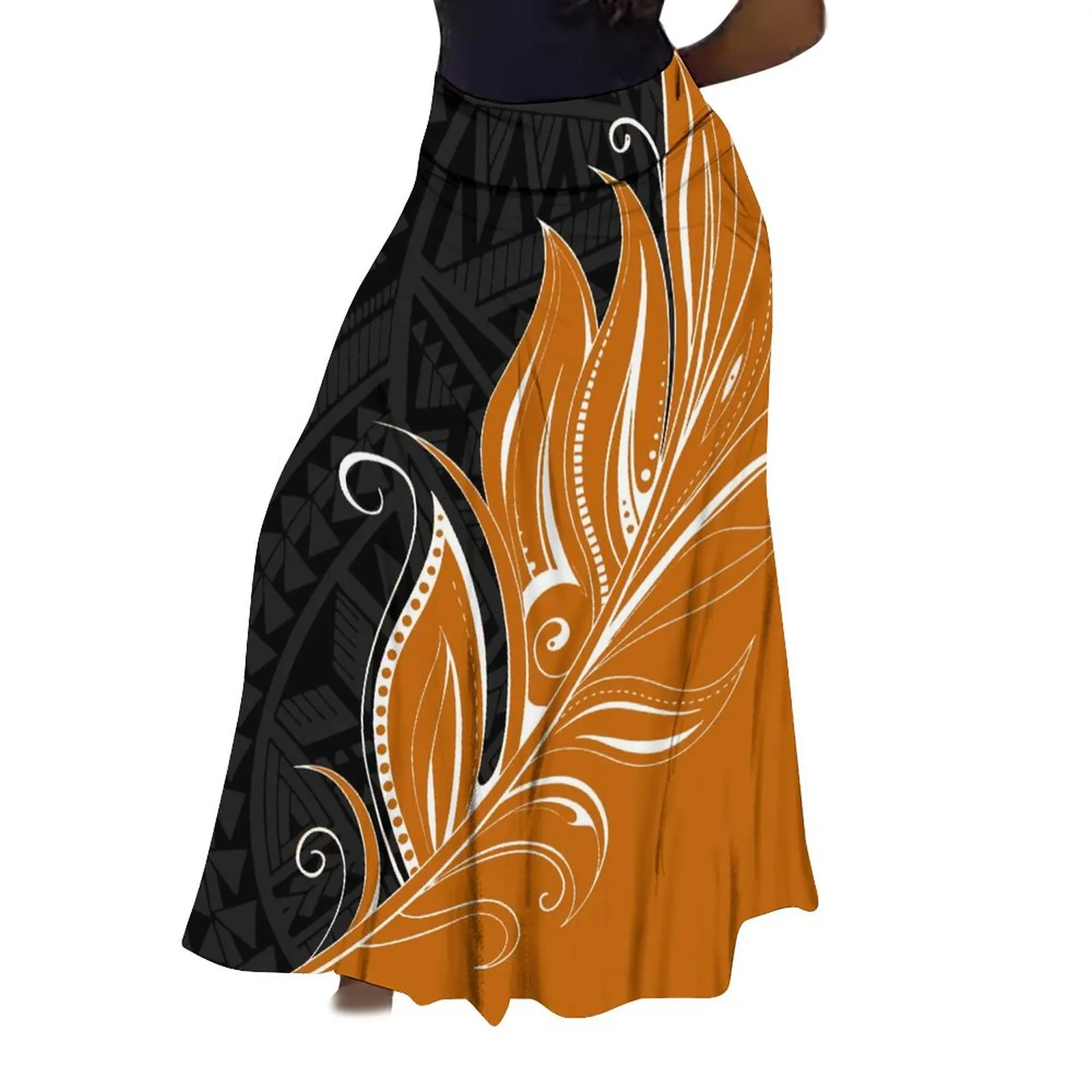 Женская юбка с завышенной талией длинная принтом в виде полинезийского островка