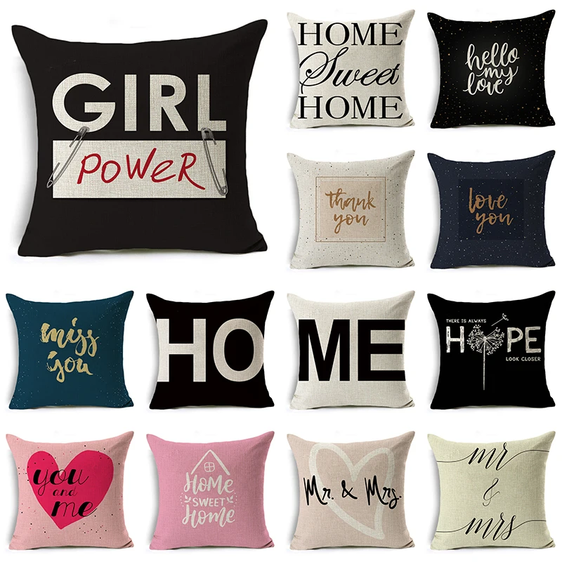

WZH Home&English Text Element Cushion Cover 45x45cm Linen Decorative Pillow Cover Sofa Bed Pillow Case