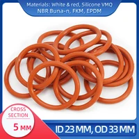 O Ring CS 5 mm ID 23 mm OD 33 mm Material With Silicone VMQ NBR FKM EPDM ORing Seal Gask