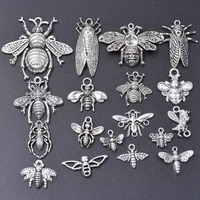 18pcs mix cicada cricket bee spider moth dragonfly insect charms animal silver color pendant for jewelry making diy accessories