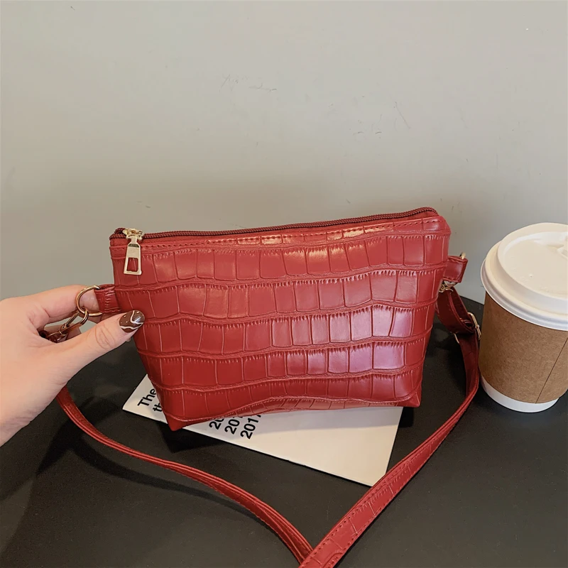 

Solid Color Purse Handbags for Women Crocodile Pattern Ladies Pu Leather Small Shoulder Bags All Match Female Crossbody Bag
