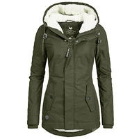 2022 new womens warm jacket fashion cotton padded jacket black womens solid color hooded fur warm jacket