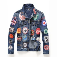 mens spring and autumn new tide brand street personality motorcycle hip hop rock retro badge patch patch denim jacket