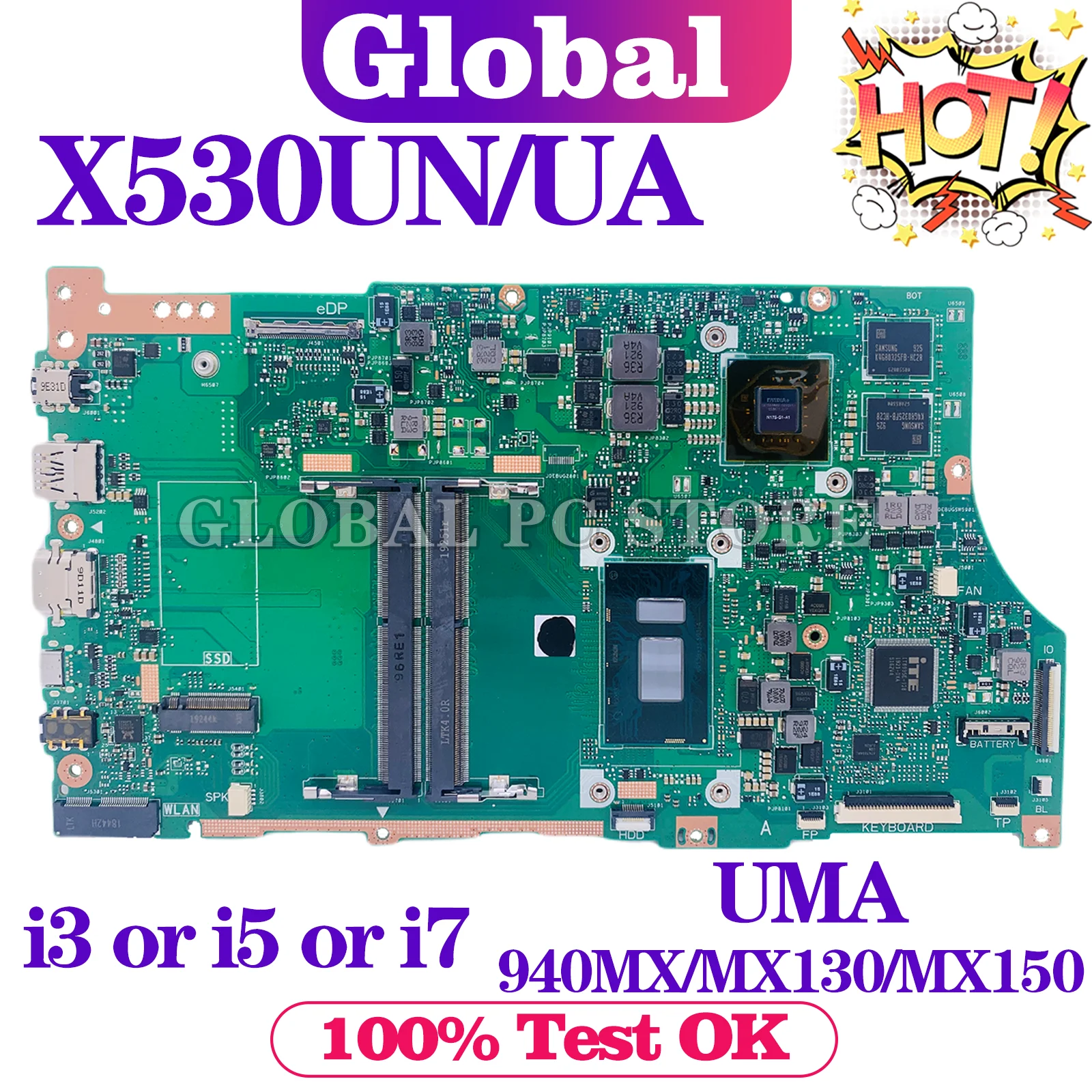 

KEFU X530UN Mainboard For ASUS X530UA X530UF A530U F530U V530U R530U K530U S530U X530UNO Laptop Motherboard I3 I5 I7 8th Gen