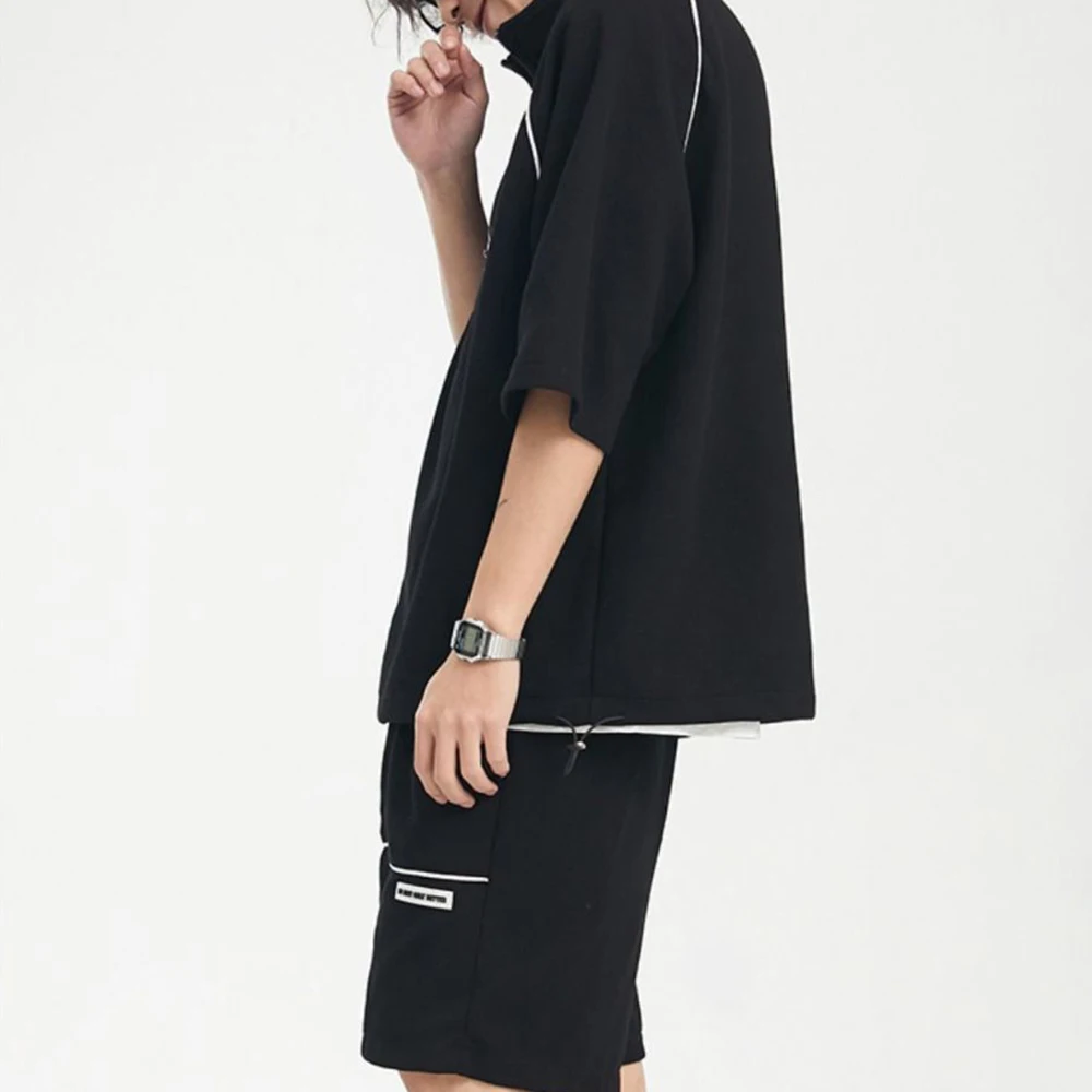 2023 Summer Thin Waffle Casual Sports Suit Y2K Street Hiphop Short-sleeved Polo Shirt Shorts Two-piece Suit Men's Clothing