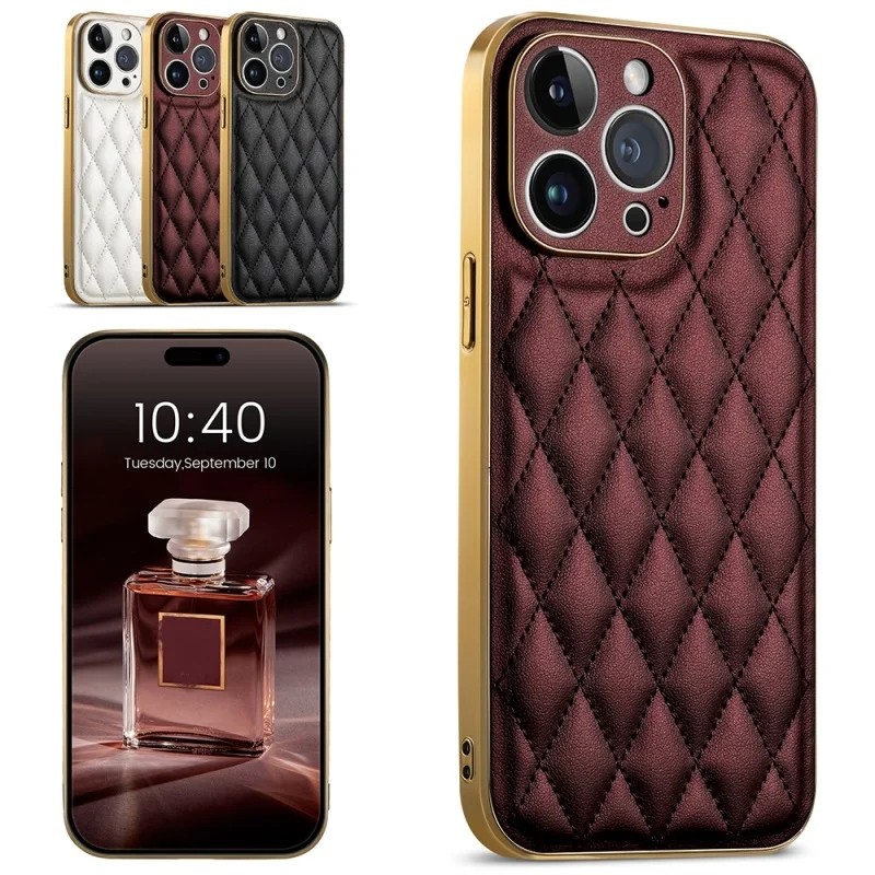 

New Arrivals Gold Plating Leather Phone Case For iPhone 14 Plus 13 Pro Max 12 Pro Shockproof Anti-Drop Fashion Trend Back Cover