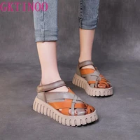 gktinoo 2022 women platform sandals summer wedges weave genuine leather mixed colors gladiator sandals for women handmade shoes
