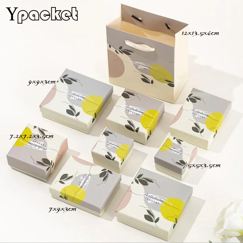 

Fashion Jewelry Organizer Box Yellow 5 Size Engagement Ring For Earrings Necklace Bracelet Pendant Display Gift Box Handle Bags