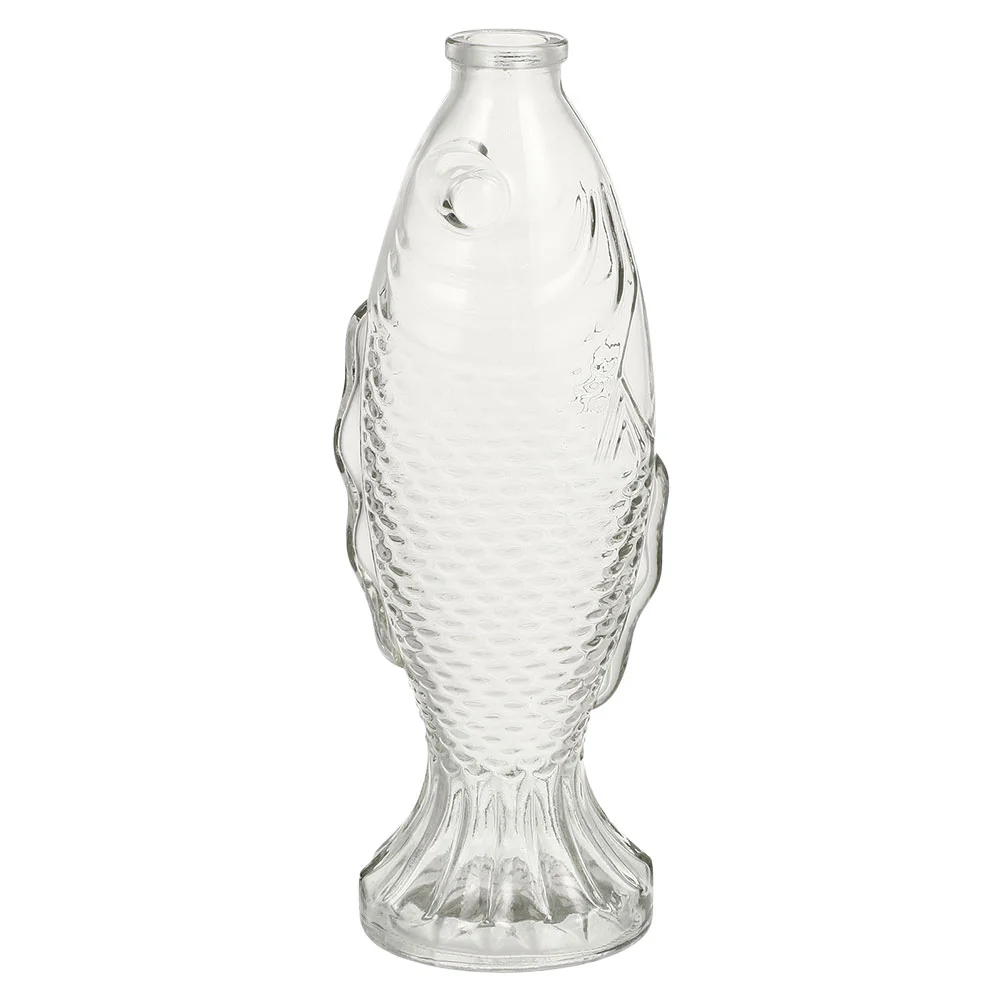 Glass Fish Vase Ceramic Decor Drift Bottle Transparent Ocean Simple Wood Modeling Flowerpot Wishing Shaped Container
