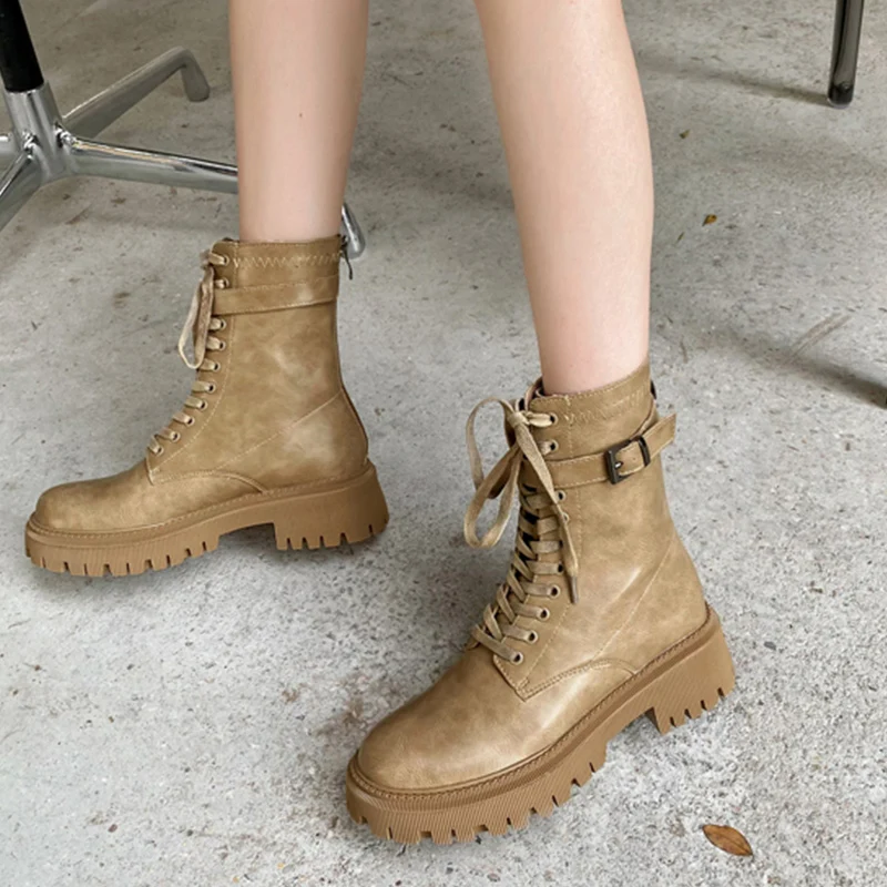 

Ботильоны женские резиновые с круглым носком, модные короткие мотоботы на молнии, с перекрестной шнуровкой, модная Осенняя обувь