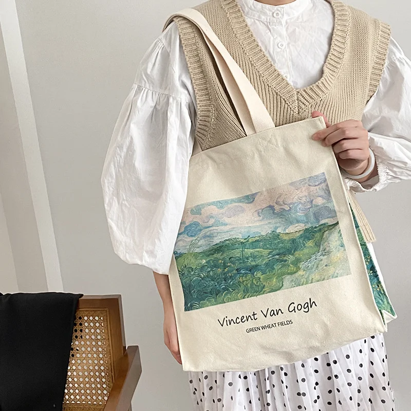 

Extra Thick Canvas Female Shoulder Bag Van Gogh Morris Vintage Oil Painting Zipper Books Handbag Large Tote For Women Shopping