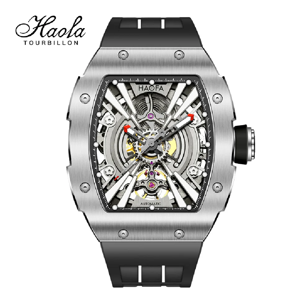 

Haofa Automatic Mechanical Watch For Men Sapphire Luminous Skeleton Self Wind Man Watch Men 80H Stainless Steel Watches 1907