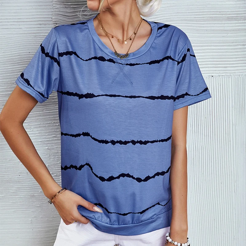 

Women's Clothing Spring and Summer New Fashion Women's Tie-Dye Printed Striped Loose Short-Sleeved T-Shirt