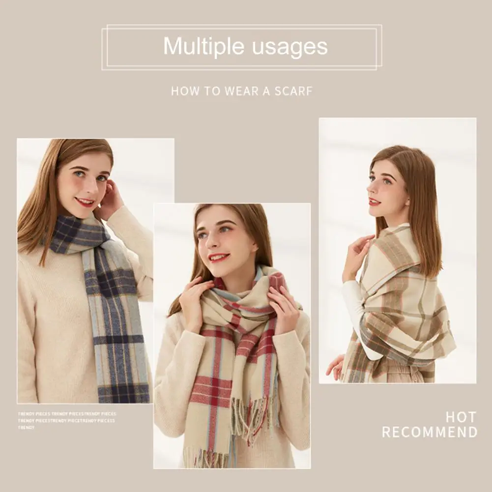 

Chic Shawl Soft Anti-pilling Elastic Contrast Color Women Winter Shawl Tassel Women Winter Shawl for Daily Wear