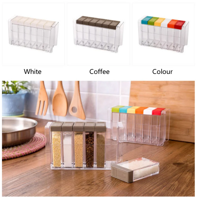 

Spice Jar Seasoning Box 6Pcs/Set Kitchen Spice Storage Bottle Jars Transparent PP Salt Pepper Cumin Powder Box Tool