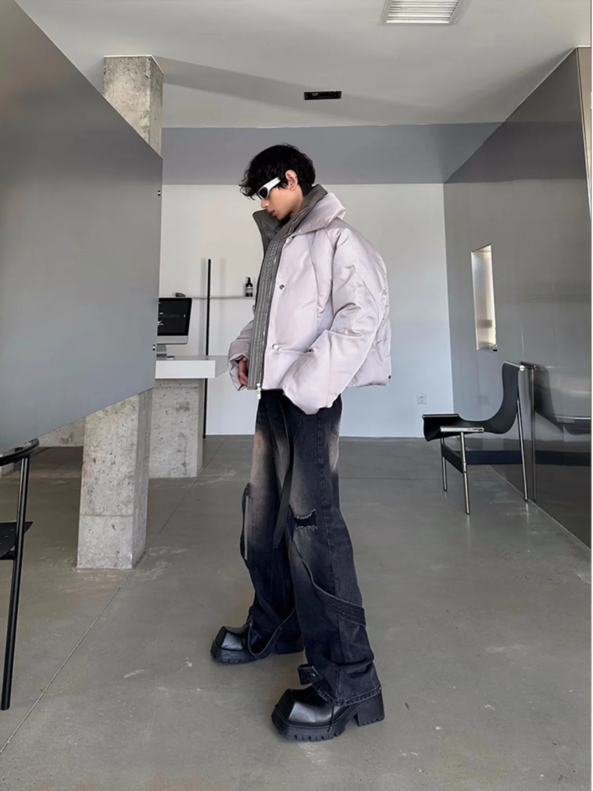  Яркое лоскутное пальто из двух частей с хлопковой подкладкой мужское зимнее