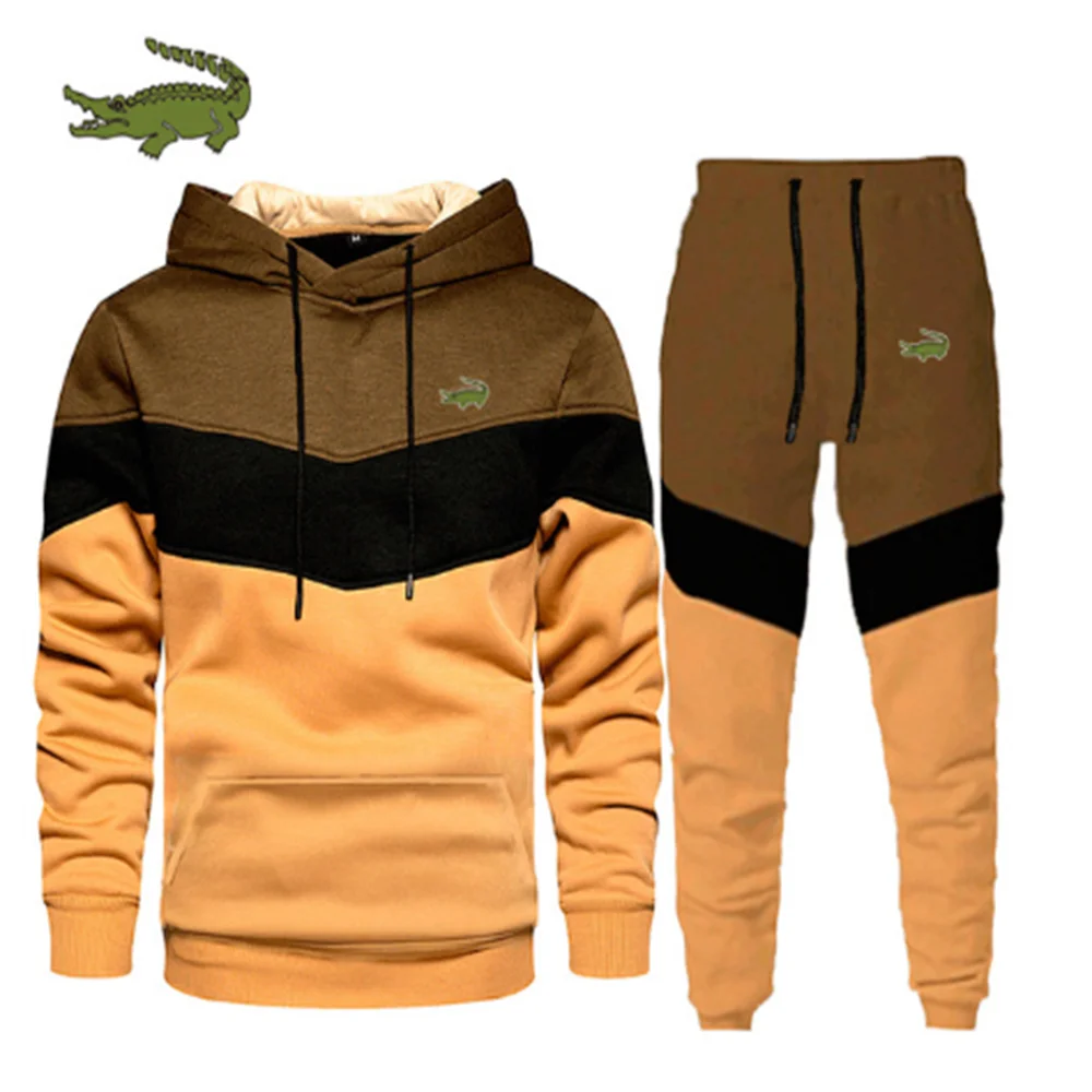 2022 New Blue Street Ccasual Sports Sweater Loose Side Seam Pockets color matching youth hooded sweater suit