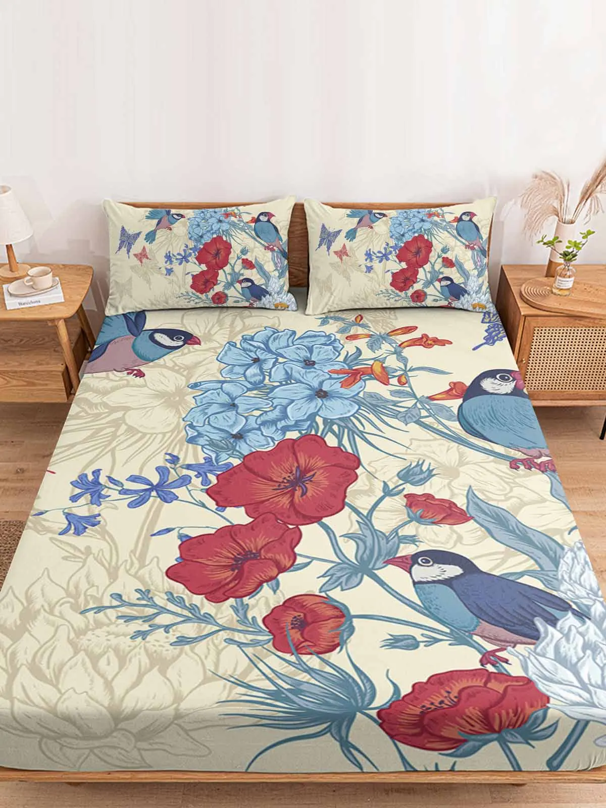 Простыня с цветочным рисунком птицы и бабочкой в стиле ретро наматрасник