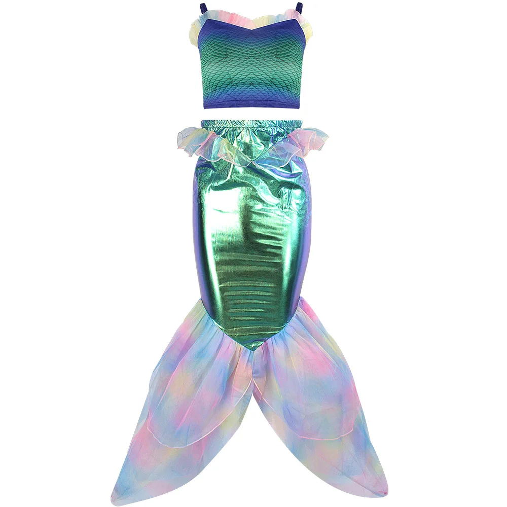 

Купальник-Русалка, костюм русалки из двух частей, кружевная Лоскутная юбка с лямкой на шее, костюм, одежда для девочек, летнее платье