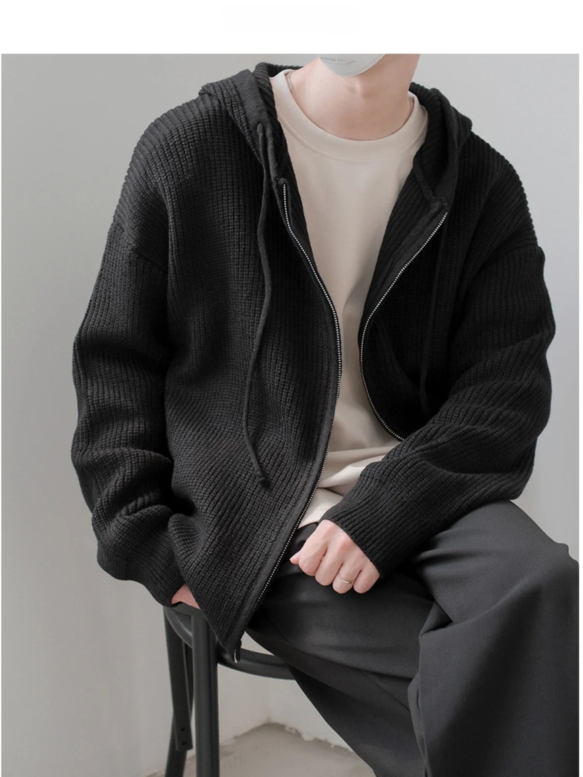 Вязаный кардиган с капюшоном мужской свитер корейской серии модный простой