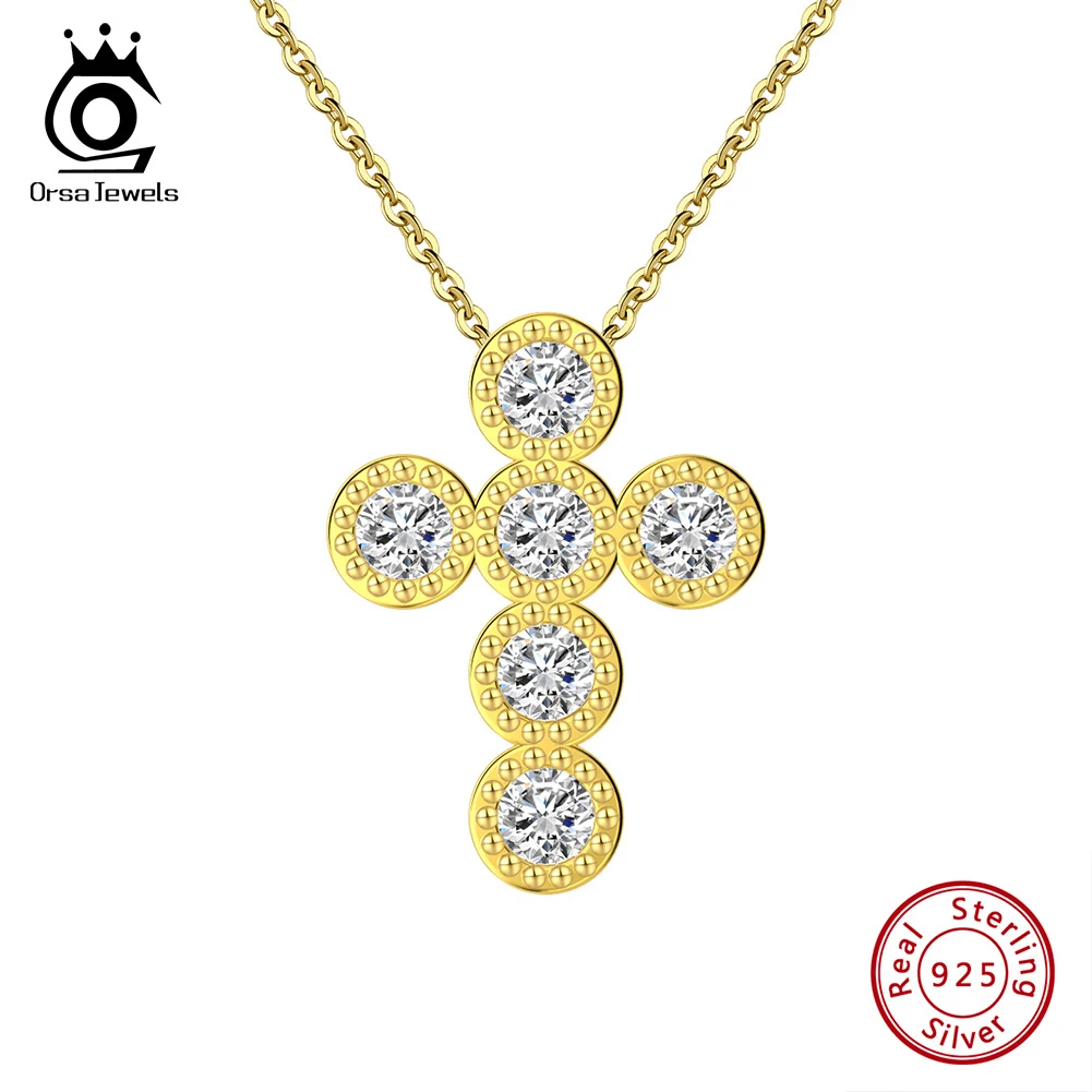 

ORSA JEWELS модное ожерелье из стерлингового серебра 925 пробы с крестом CZ Подвеска для женщин круглая форма 4А циркониевое ожерелье вечерние ювелирные изделия SN343