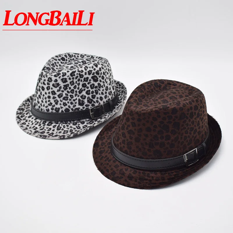 

Модная леопардовая Федора LongBaiLi для женщин, шляпа, головной убор, кожаный ремешок, MEDB045