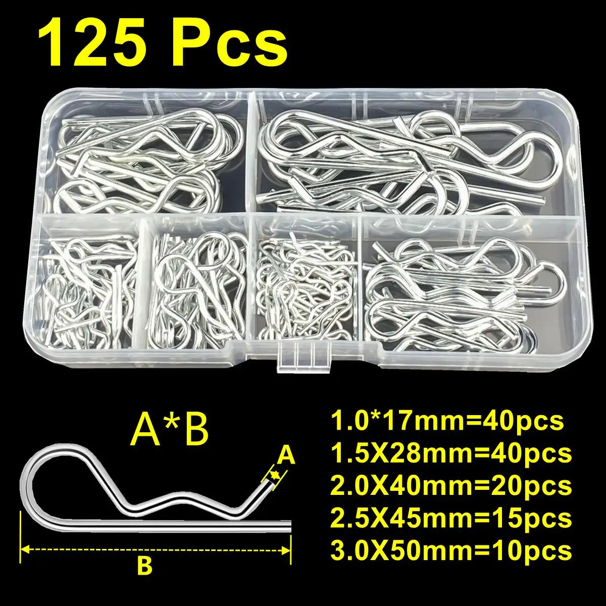 

Набор Волнообразных Стопорных Шплинтов R-типа (100/125 Шт.), Диаметр M1-M3, Сортированные Разъемные Стопорные Шплинты-зажимы