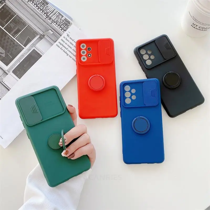 slide camera protect ring phone holder case for oppo realme 8 7 pro 7pro 8pro 4g soft liquid silicone cover realme8 realme8pro free global shipping