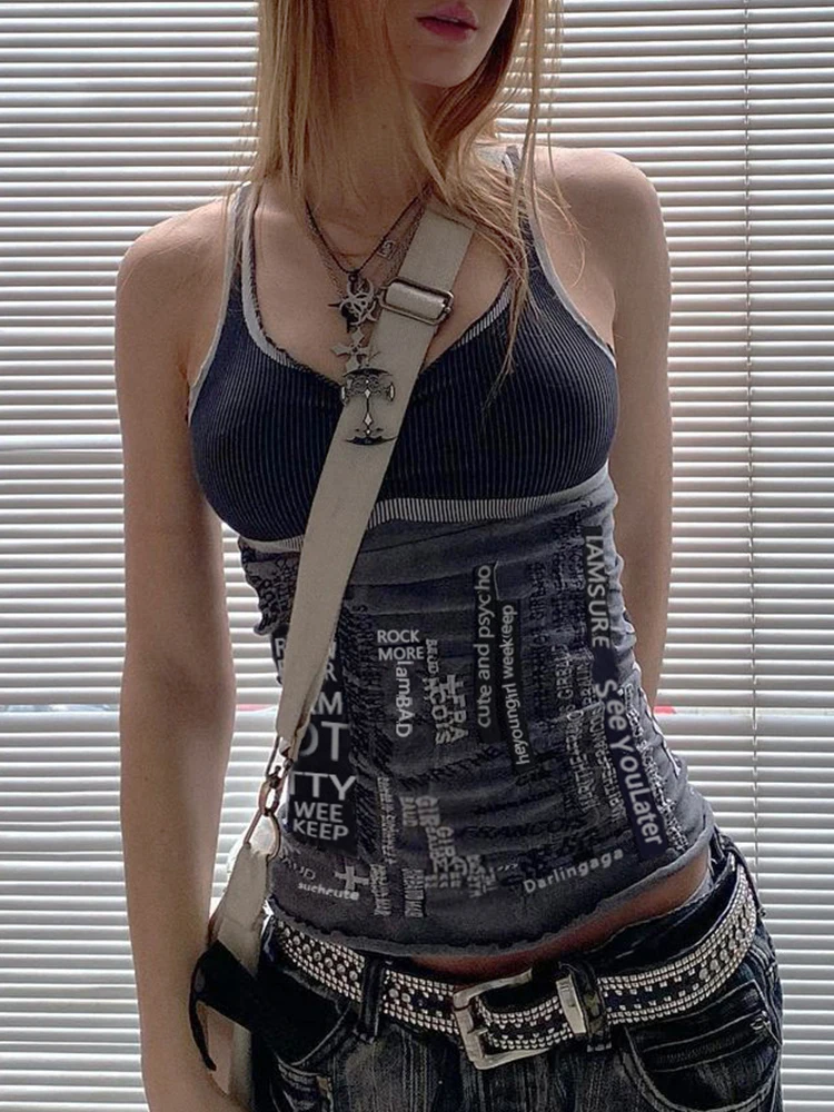 Топ женский с принтом Rapcopter y2k Милая Мини-майка гранж-панк готический черный