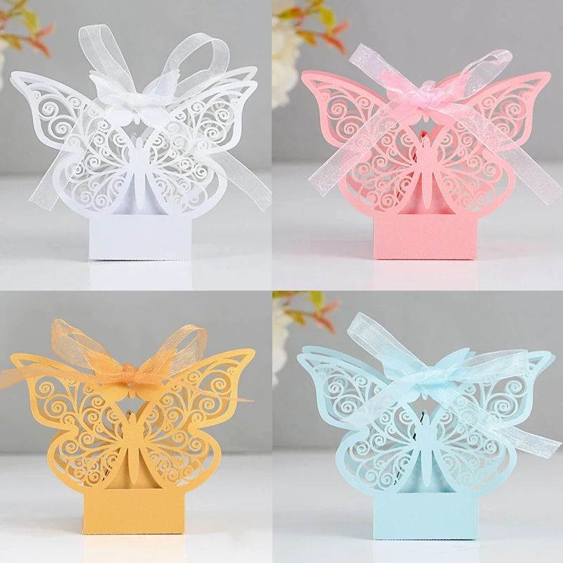 

10Pcs Butterfly Gift Boxes Laser Cut Wedding Favors Candy Gift Packaging Box Bag with Ribbon Birthday Party Baby Shower Supplies