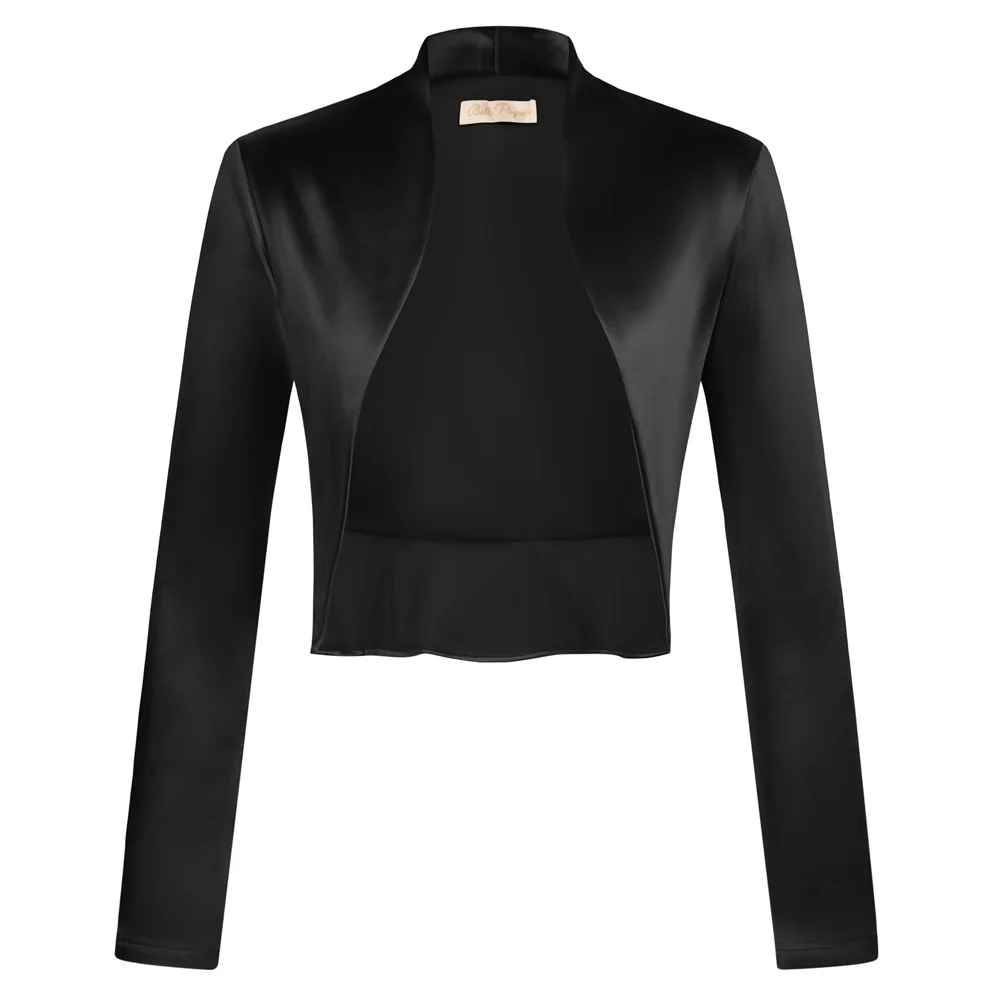 

BP Women Vintage Satin Bolero Long Sleeve Open Front Ruffled Hem Shrug